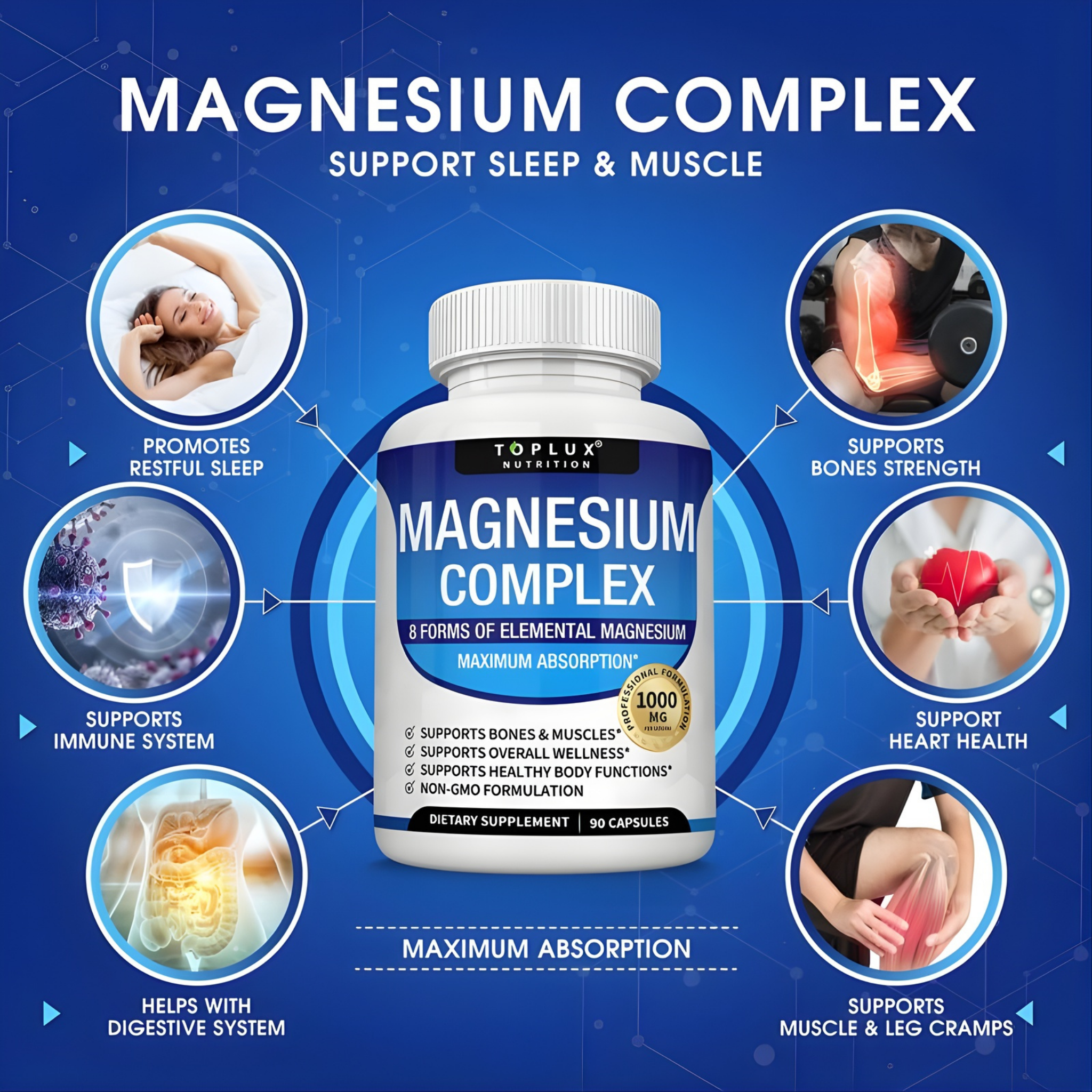 Toplux Magnesium Complex 8 Essential Magnesium Supplement 1000Mg