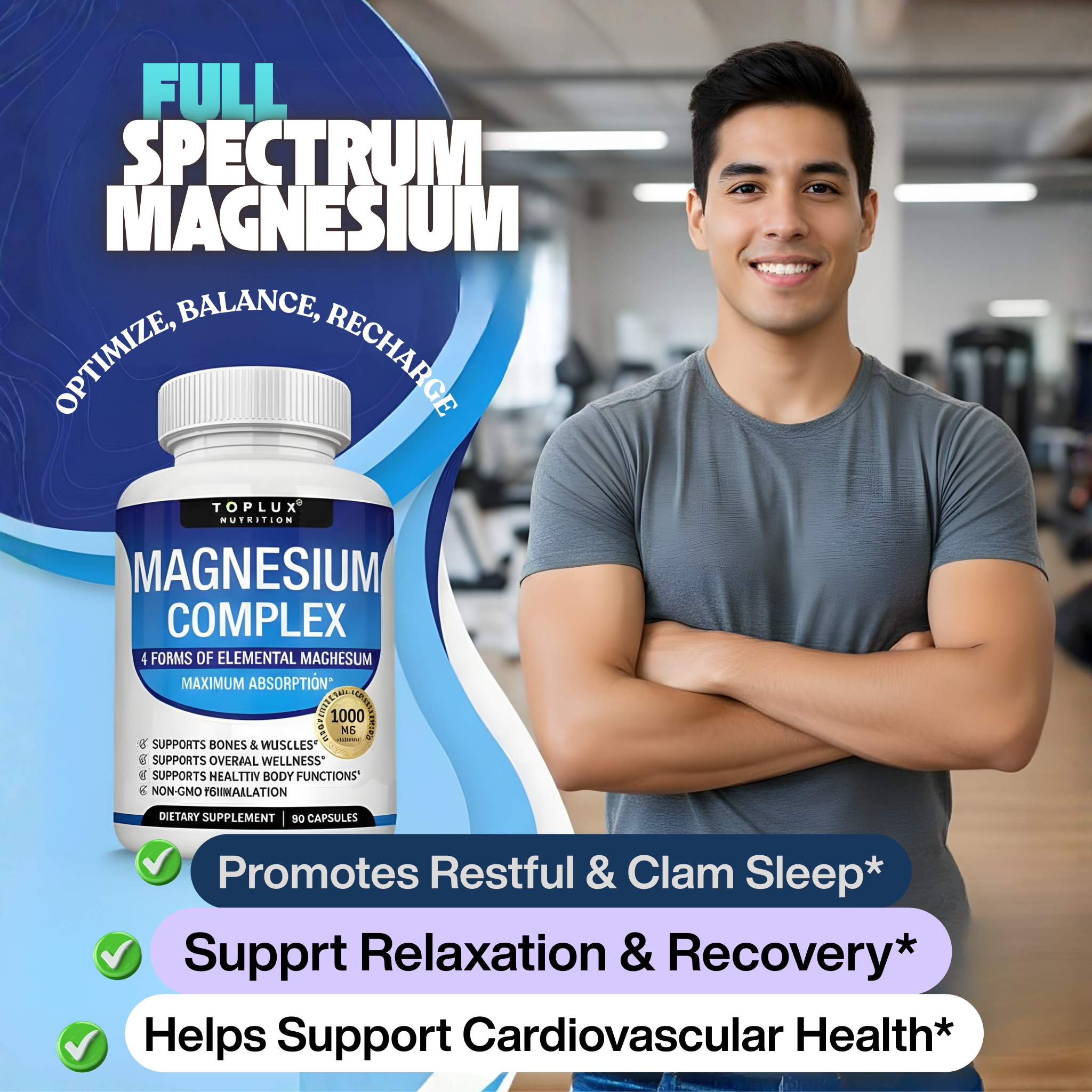 Toplux Magnesium Complex 8 Essential Magnesium Supplement 1000Mg